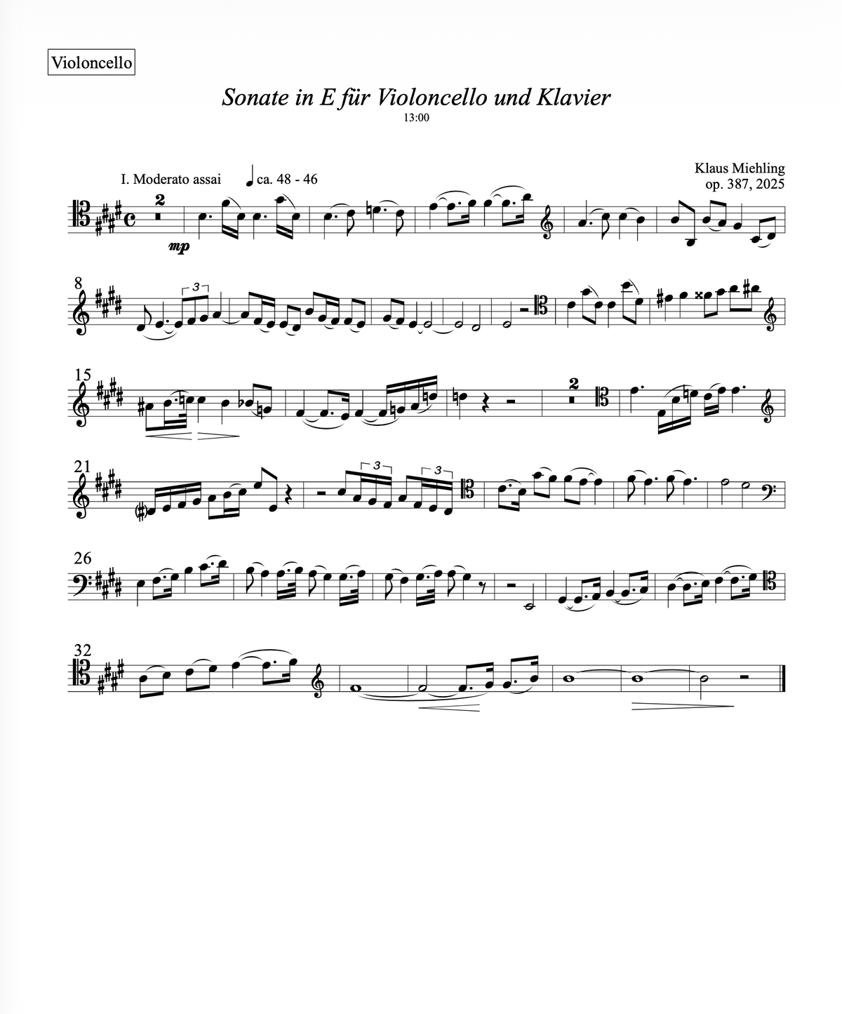 Sonate in E für Violoncello und Klavier, op. 387 (2025)