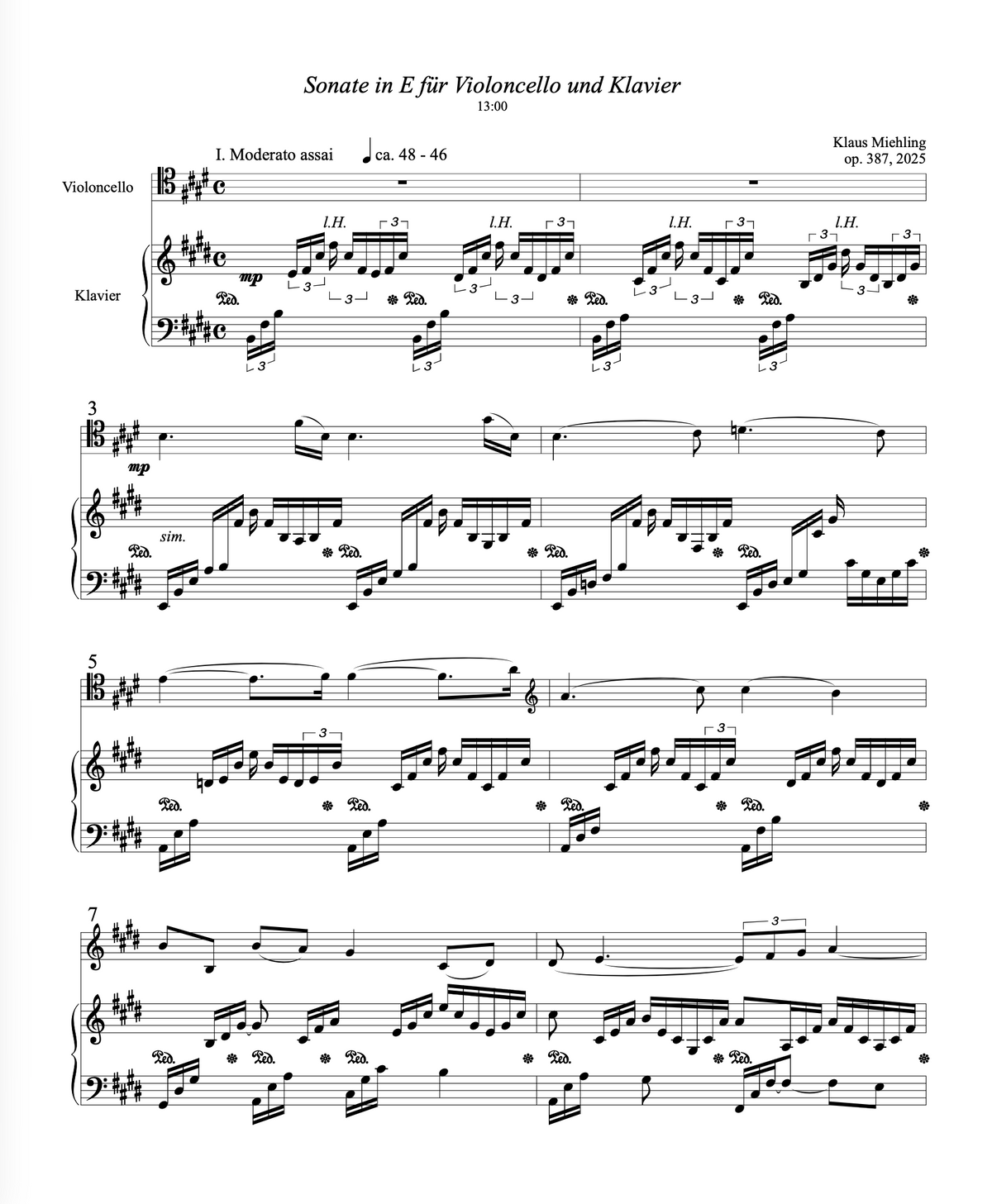 Sonate in E für Violoncello und Klavier, op. 387 (2025)